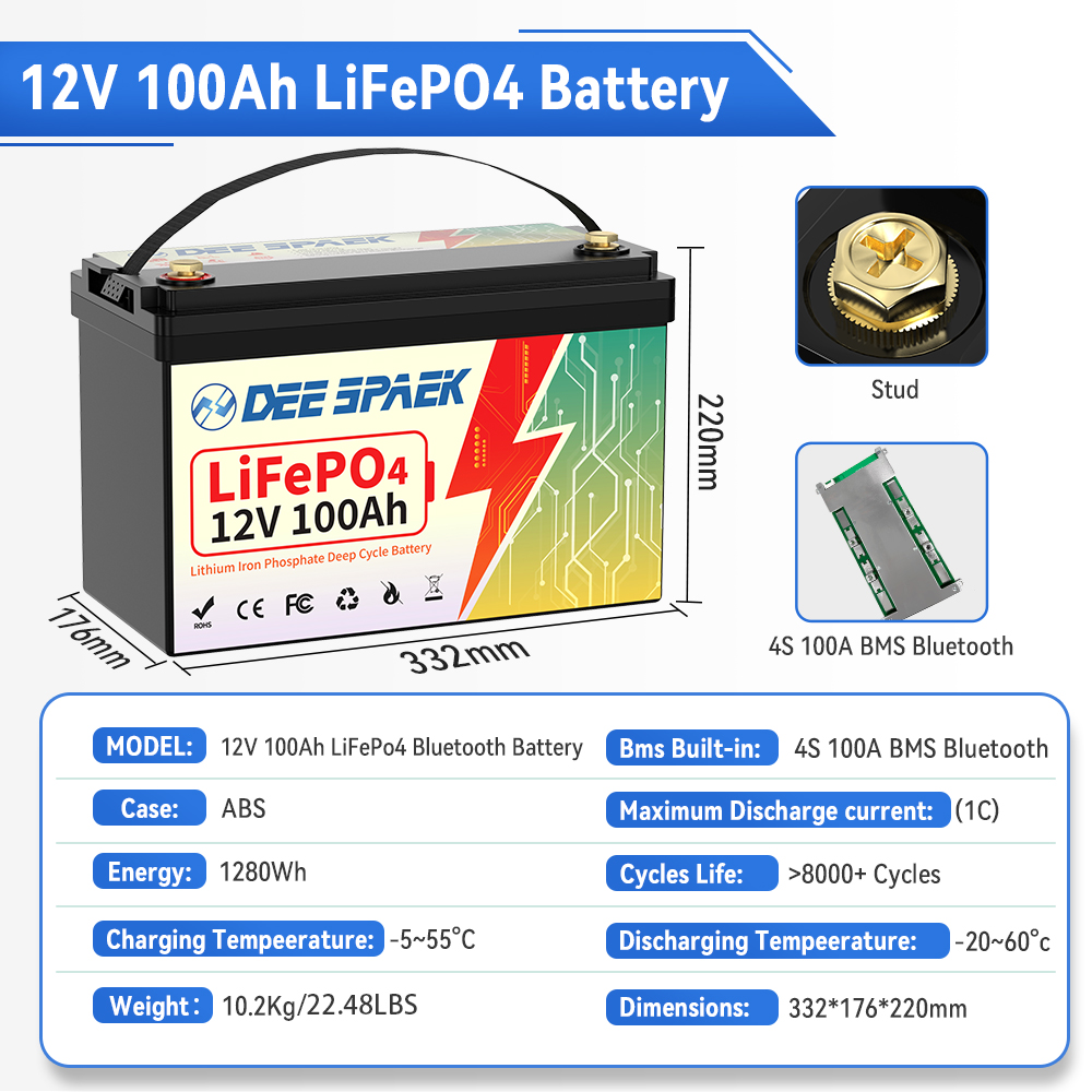 DEEPSPAEK 12V 100Ah Lifepo4 Ba - đánh giá và giá Lifepo4 12V 100Ah Bms Bluetooth